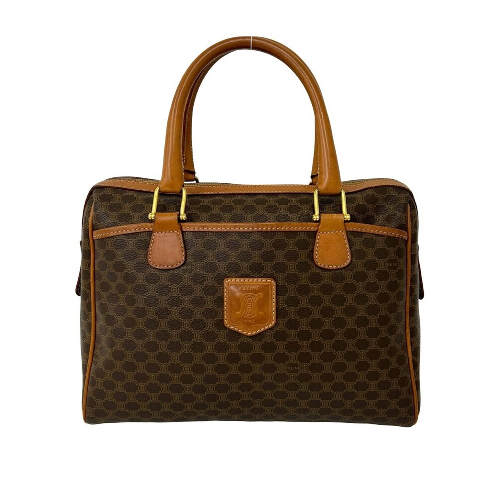 CELINE Macadam Blazon Triomphe Pattern Leather Handbag Mini Boston Bag Tote B...
